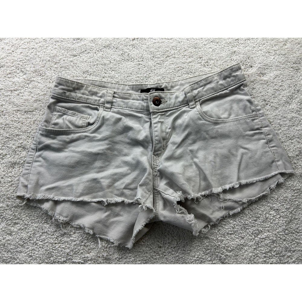 H&M Shorts Womens 4 Gray Frayed Hem Distressed High Rise Casual Stretch Cotton